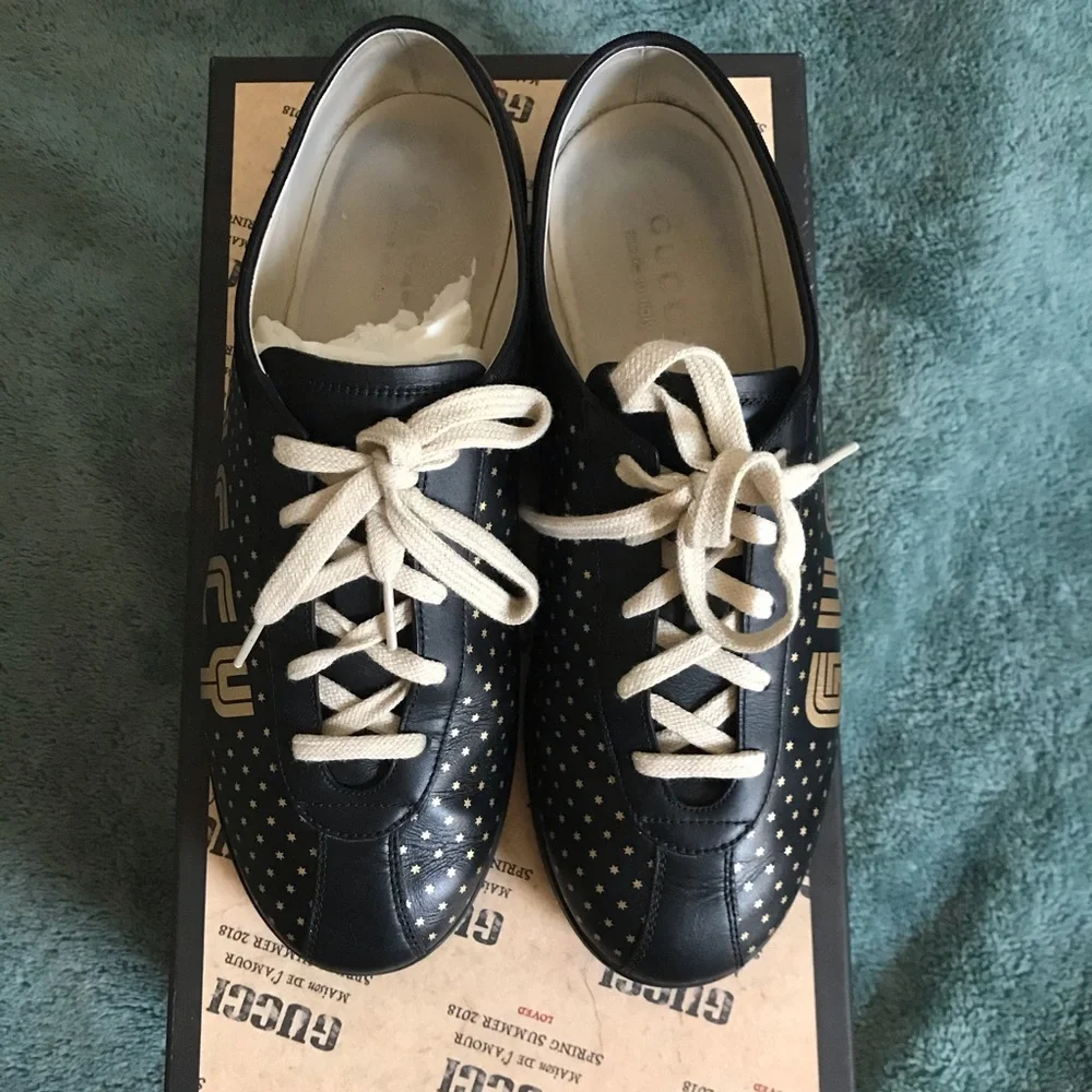 Gucci Guccy Falacer Sneaker Black Gold Stars Shoes